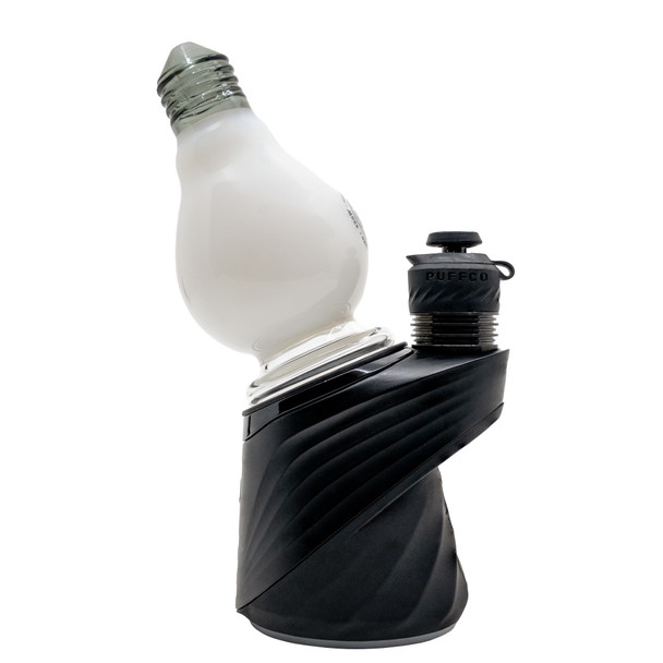White lightbulb-style Peak glass attachment displayed upright with its compact 4.6-inch profile