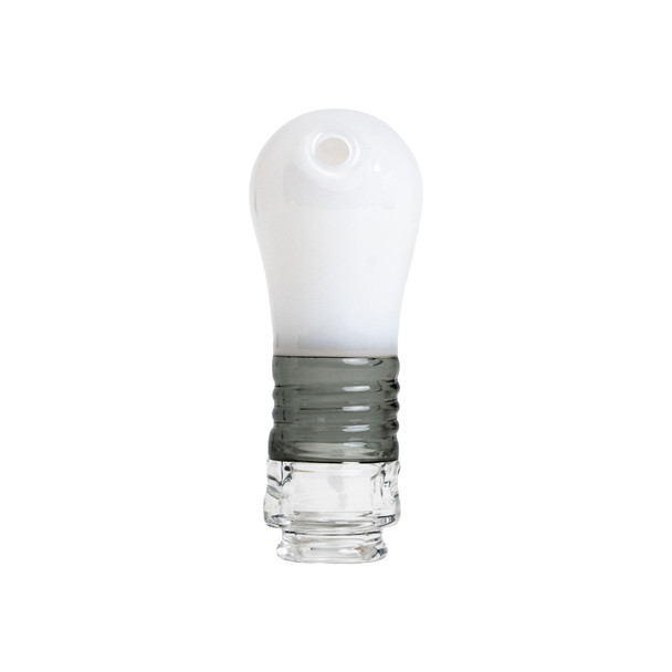 Compact 2.5" white Pivot glass top with a rounded lightbulb-inspired silhouette for display