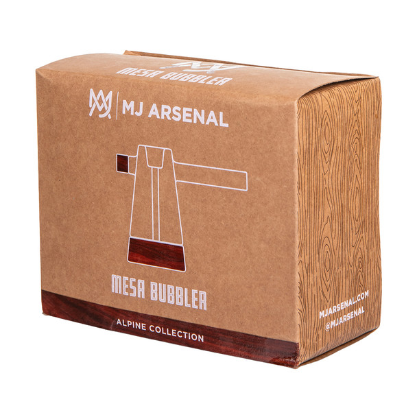 Mesa glass bubbler with black walnut accents and a single-piece format for retail cases