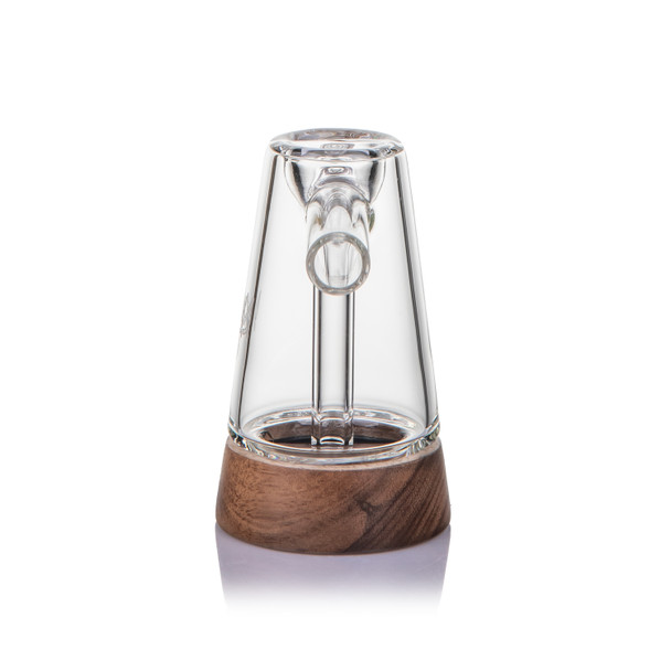 Borosilicate glass Mesa bubbler with sculpted plateau-inspired form and wood accents