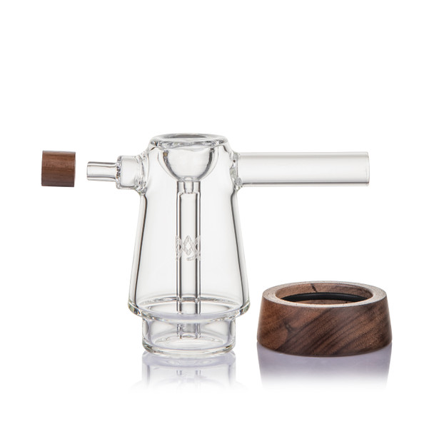 Mesa bubbler with 16 mm bowl, front carb, and lathed black walnut accents for retail cases