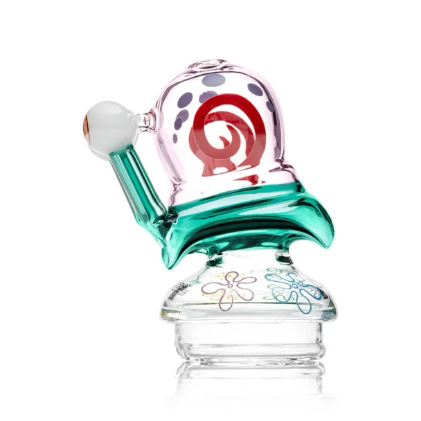Side view of the HEMPER Snail Puffco Peak dry top highlighting the sculpted snail-inspired design