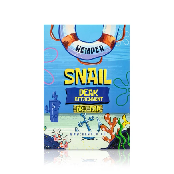 Branded HEMPER Snail Puffco Peak attachment box shown front-facing for retail shelf identification