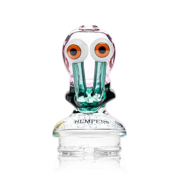 Front-angle view of the HEMPER Snail Puffco Peak borosilicate dry top with themed glass details