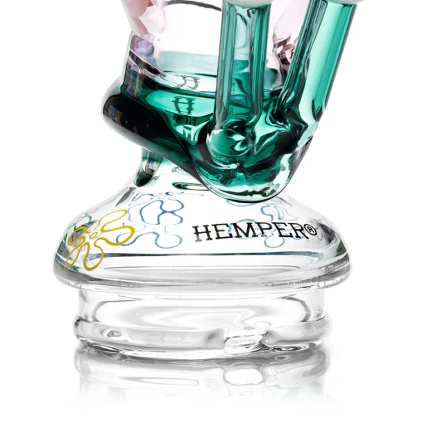 Rear three-quarter angle of the HEMPER Snail Puffco Peak dry glass top showing the base profile