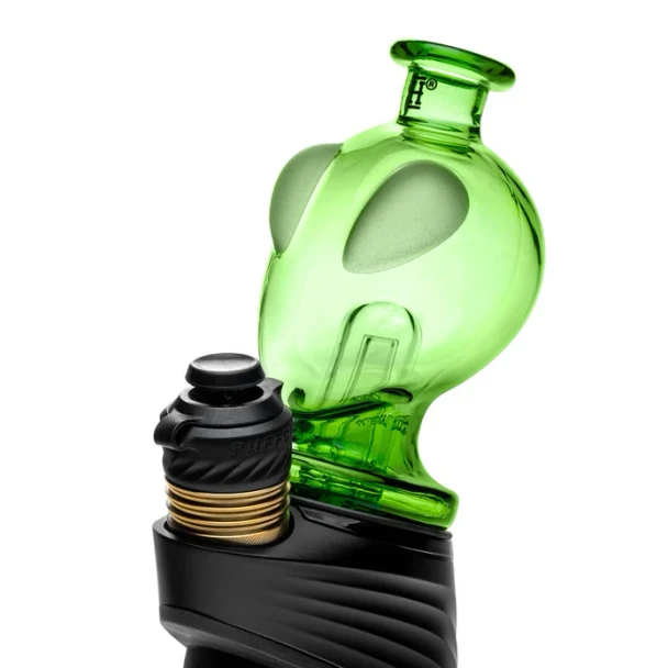 4.3" Hemper Alien borosilicate Puffco Peak glass top displayed upright against white
