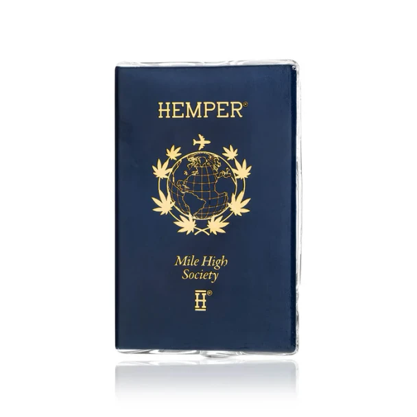 Passport-themed Hemper borosilicate glass hand pipe shown alone against a clean white background