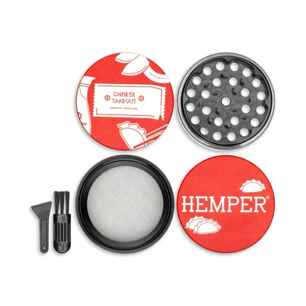 Hemper Chinese Takeout grinder shown from another product angle with coordinated themed artwork