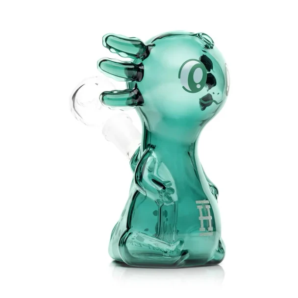 Hemper Axolotl medium bong showing its smiling character face and sculpted amphibian body
