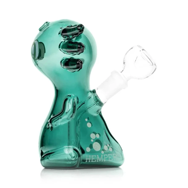 Medium axolotl-shaped glass bong highlighting the upright mouthpiece and character-themed chamber