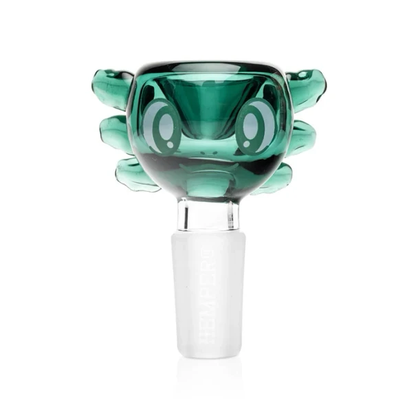 Green and pink Hemper Axolotl XL bong presented as a centerpiece for retail glass showcases