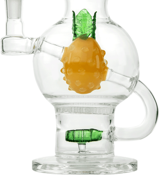 Close-up of the dual percolator system with pineapple centerpiece inside the glass chamber