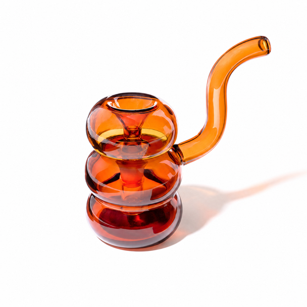 Front view of the NWTN Bolla glass bubbler in Baltic Amber highlighting the rounded sculptural design and integrated bowl.