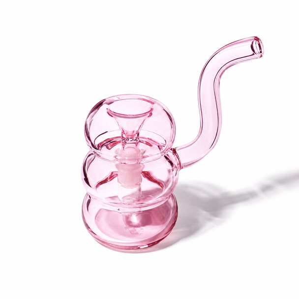 NWTN Bolla glass bubbler in Pink featuring a rounded double-chamber borosilicate glass body, integrated bowl, and curved mouthpiece.