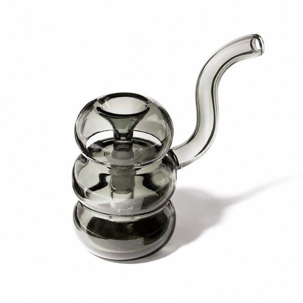 NWTN Bolla glass bubbler in Charcoal featuring a translucent smoke gray finish with a rounded double-chamber design.