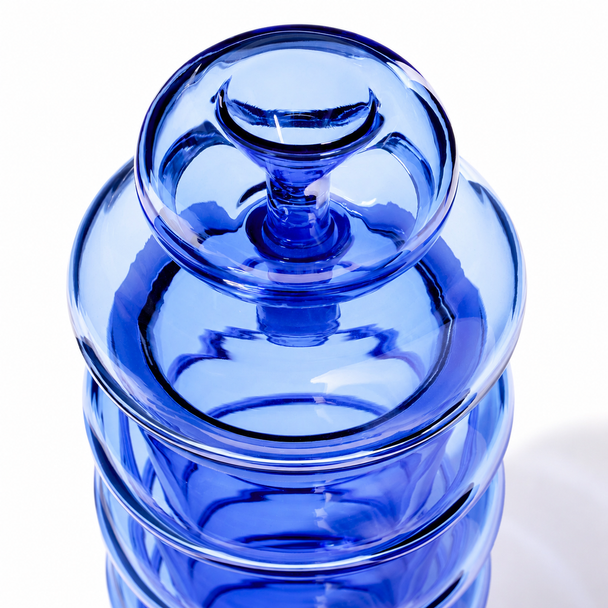Close-up of the Lapis NWTN Bolla Gravity Bong highlighting the integrated glass bowl and rounded borosilicate glass top chamber.