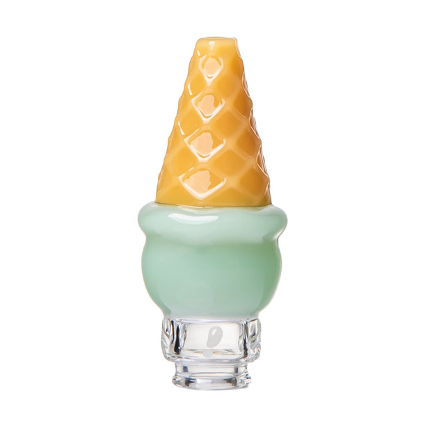 Mint green ice cream cone Pivot top with golden waffle-textured cone and clear glass connector