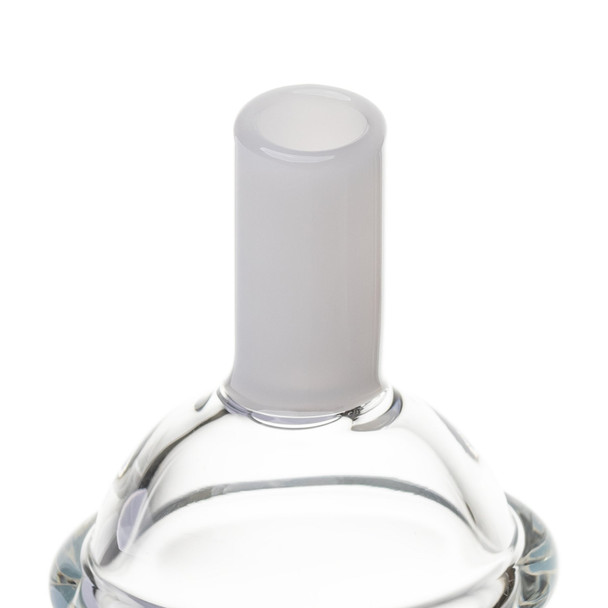 Close-up of frosted glass mouthpiece and clear domed upper section of the Sip-N-Dip Pivot Top
