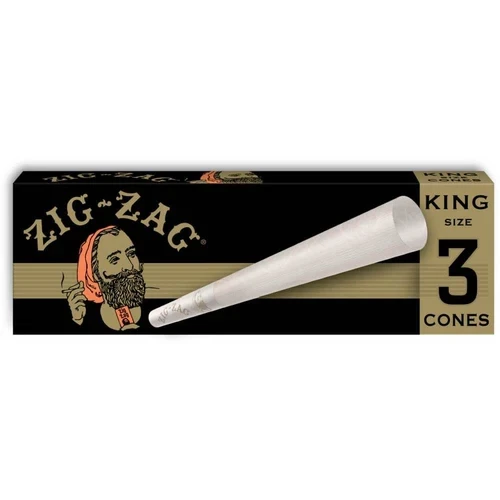 Zig-Zag King Size ultra-thin cones 3-pack in black and gold retail packaging with white cone pictured on front
