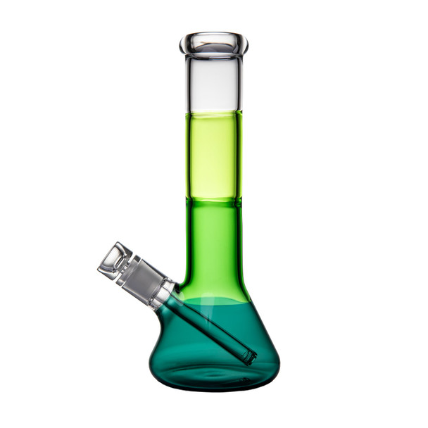 BigFun! 12" Canopy tricolor glass bong with green neck, teal base, clear bowl and angled downstem