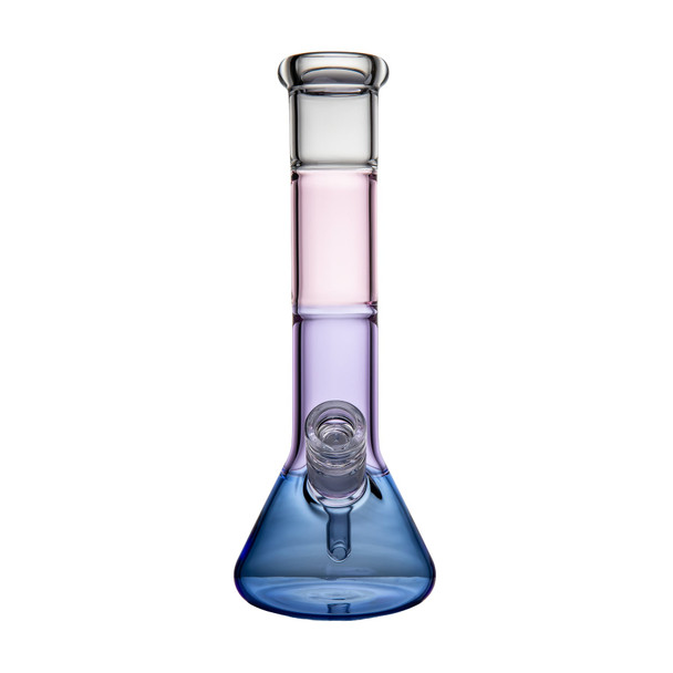 Front view of BigFun! Sorbet tricolor bong with pink and purple neck, blue base and clear joint