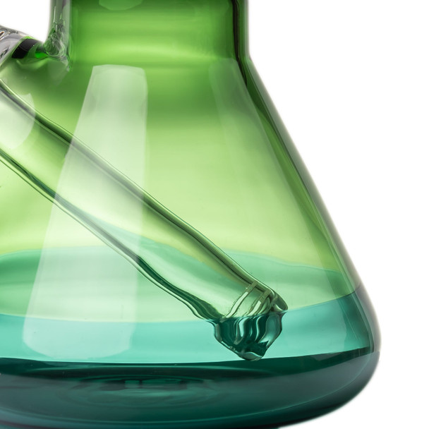 Close-up of internal glass downstem inside green and teal BigFun! Canopy tricolor bong base
