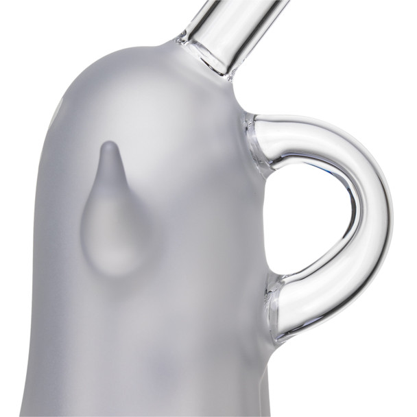 Close-up of frosted MJ Arsenal Specter Peak Top showing raised ghost arm and clear glass rear loop detail