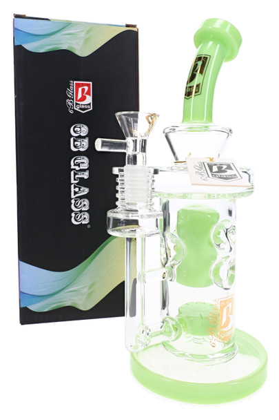 9.5" green 6B Glass neon Faberge water pipe with showerhead perc and branded box for smoke shop glass displays