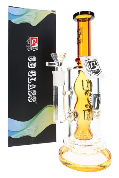 10.5" orange 6B Glass straight shooter water pipe with sculpted unique perc and retail box for smoke shop resale