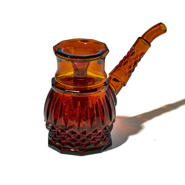 5" NWTN Highball Baltic Amber glass bubbler with textured base and curved neck for wholesale smoke shop displays.