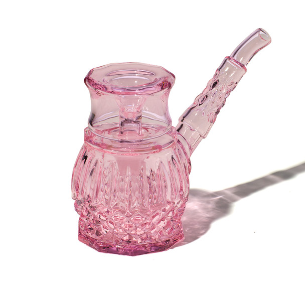 5" NWTN Highball Petal glass bubbler with soft pink borosilicate finish and curved neck for head-shop glass displays.