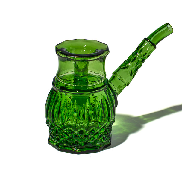 5" NWTN Highball Emerald glass bubbler with vivid green finish and diamond-textured base for wholesale displays.