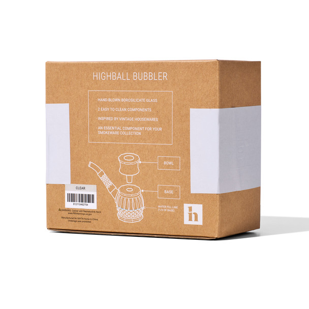 NWTN Highball Bubbler retail box back with component diagram and Clear variant label for smoke shop inventory.
