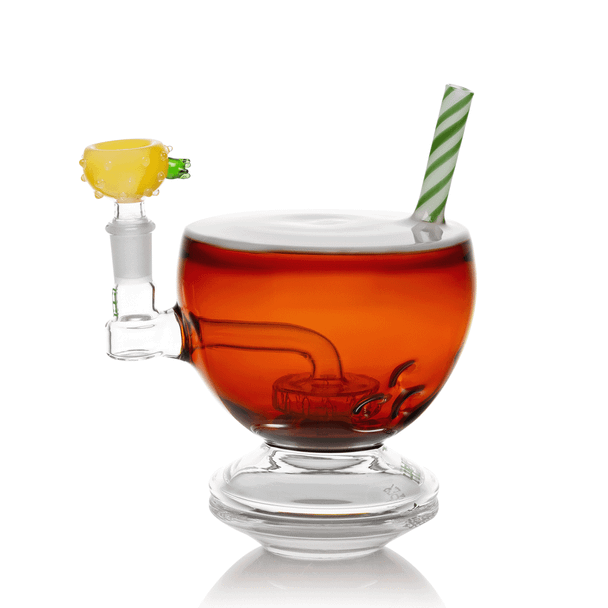 Side view of Hemper Pina Colada XL with a leafy pineapple bowl handle and curved stem inside the body.