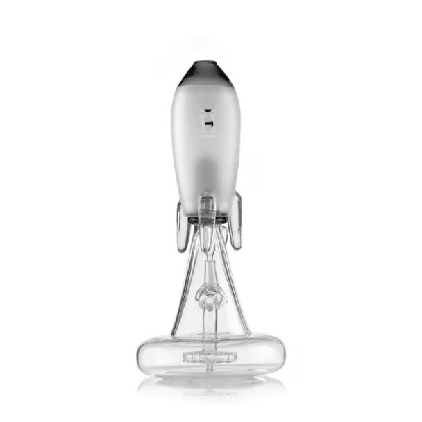 Rear view of the Black Hemper Blast Off Rocket XL water pipe with clear base and frosted rocket chamber