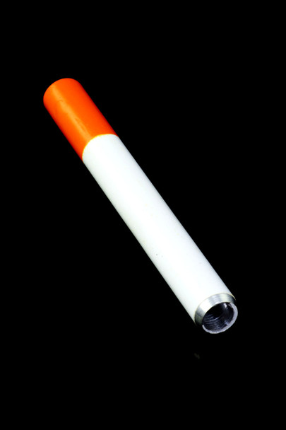 wholesale 3-inch metal cigarette bat one-hitter, angled view on black background showing open bowl.