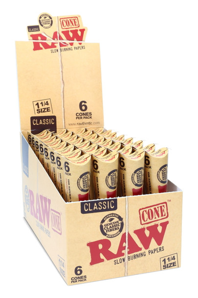32-Pack RAW Classic 1 ¼ Cone Display – 6 Cones per Pack – RP147