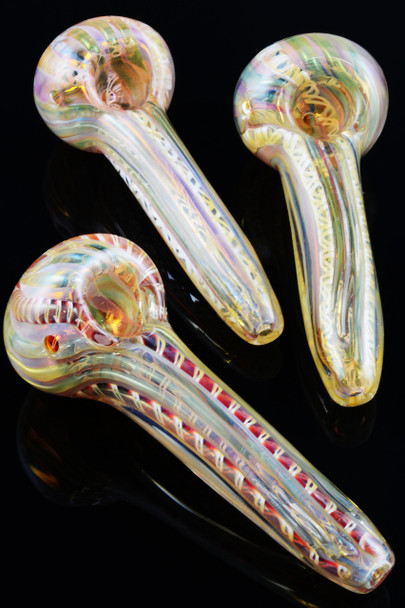 Gold Fumed Striped Glass Pipe - P1157