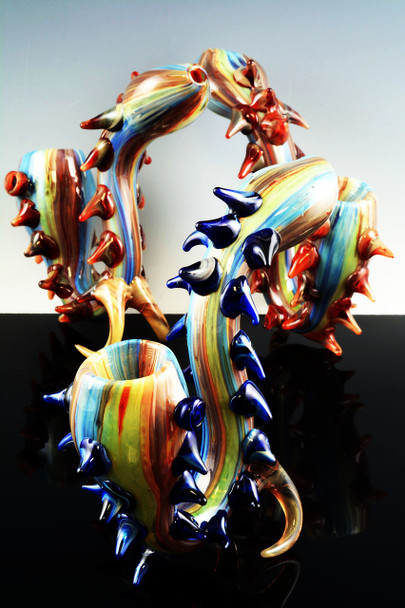 Large Unique Reverse Spiky Stand Up Sherlock Glass Pipe - P1184