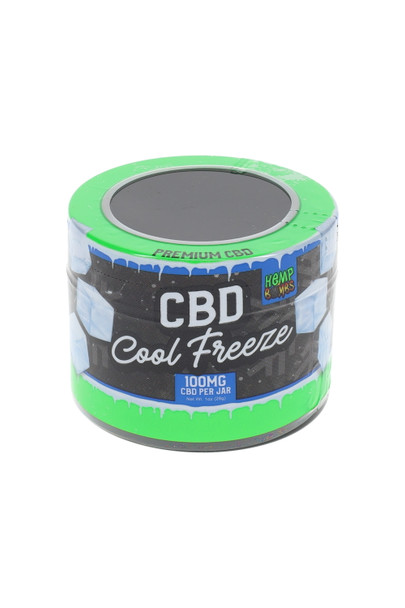 Hemp Bombs CBD Cool Freeze 1 oz jar, 100 mg CBD, green/black label, front view for head shop wholesale topical buyers.