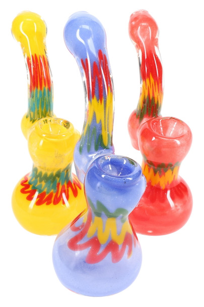 6" Colorful Frit Rasta Squiggle Sherlock Bubbler - B0986