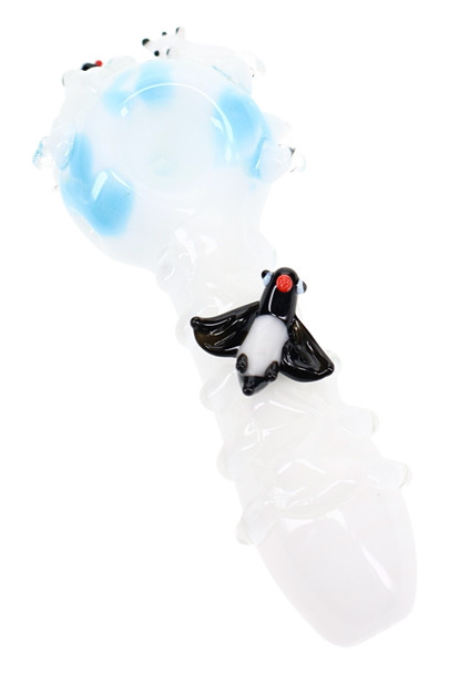 (US Made) 4.5" Empire Glassworks Icy Penguins Small Spoon Pipe – P1699