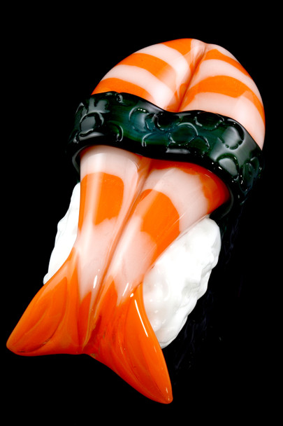 Food-inspired Empire Glassworks dry pipe displayed to highlight realistic nigiri glass artwork