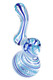 Blue-accent 5" clear striped Sherlock glass bubbler, side profile on white—smoke shop supply for counter display
