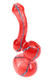 Red frit striped Sherlock glass bubbler with curved neck, rounded bowl, and colorful striped glass accents