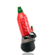 Full setup image with Sriracha glass attachment seated on a Puffco Peak device; includes small bottle carb cap, product angle for wholesale.