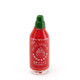 Standalone Sriracha bottle glass attachment, red body and green tip, upright product shot for smoke-shop wholesale pages.