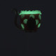 Glow-in-the-dark piranha bowl illuminated under UV, dots and rim glowing green, 14.5 mm male joint, retail smoke gear view.