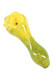 Overhead view of 4.5" ceramic ghost hand pipe, glazed yellow bowl with green handle, ceramic build for head-shop retail cases. Overhead view of 4.5" ceramic ghost hand pipe, glazed yellow bowl with green handle, ceramic build for head-shop retail cases.
