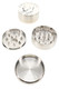 2" coin-style metal grinder shown closed with round compact shape for retail accessory displays
